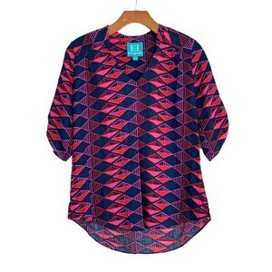 ESCAPADA Geometric V Neck Blouse in Pink and Blue size XS